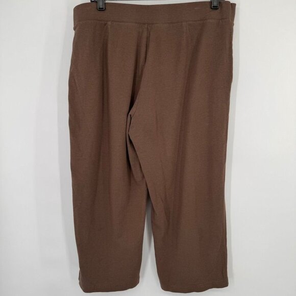Pure Jill Womens Brown Wide Leg crop Pants size Large Petite knit Cotton pockets - Picture 8 of 10